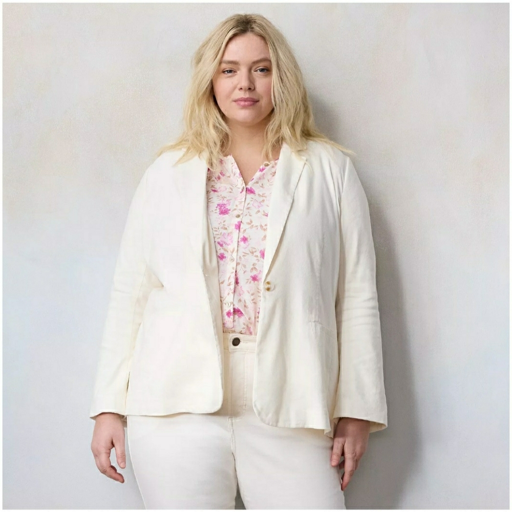 Plus Size LC Lauren Conrad Notched Collared Bell Sleeve Blazer Jacket